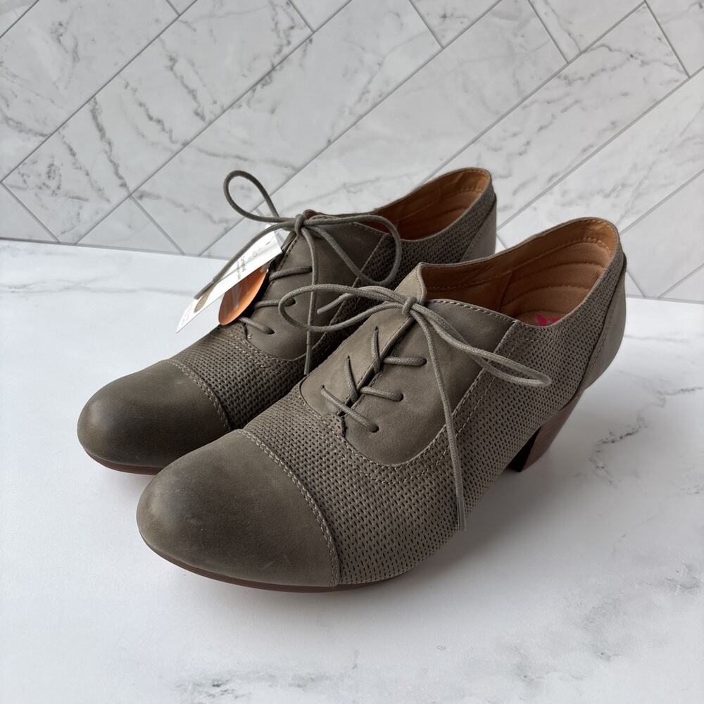 Women’s Comfortiva Angelique Olive Leather Heeled Cap-Toed Oxford Pump Sz 11